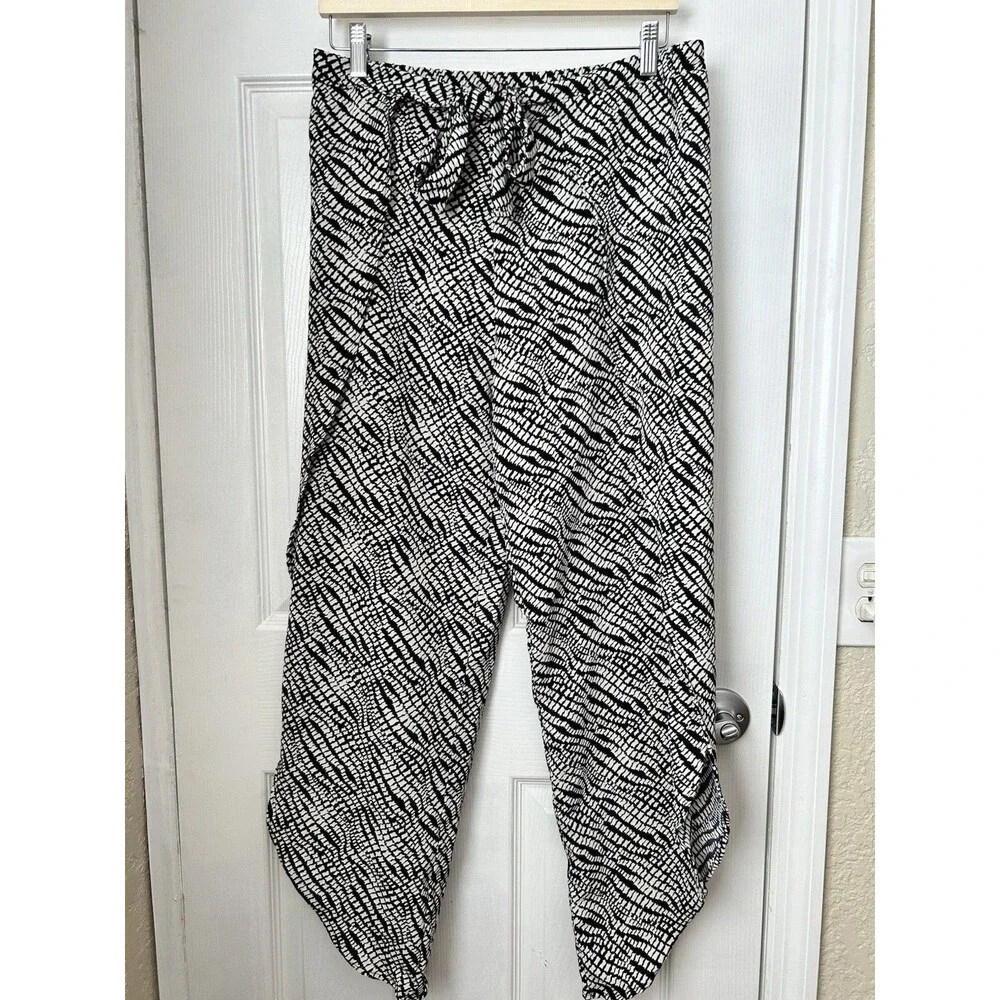 Side Slit Boho Pants Front Tie Wide Leg Flowy Hippie Beach Coastal Resort Size M